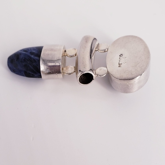 Vintage Sterling Silver Signed Mexico Sodalite Cabachon Bullet Pendant - Picture 4 of 5